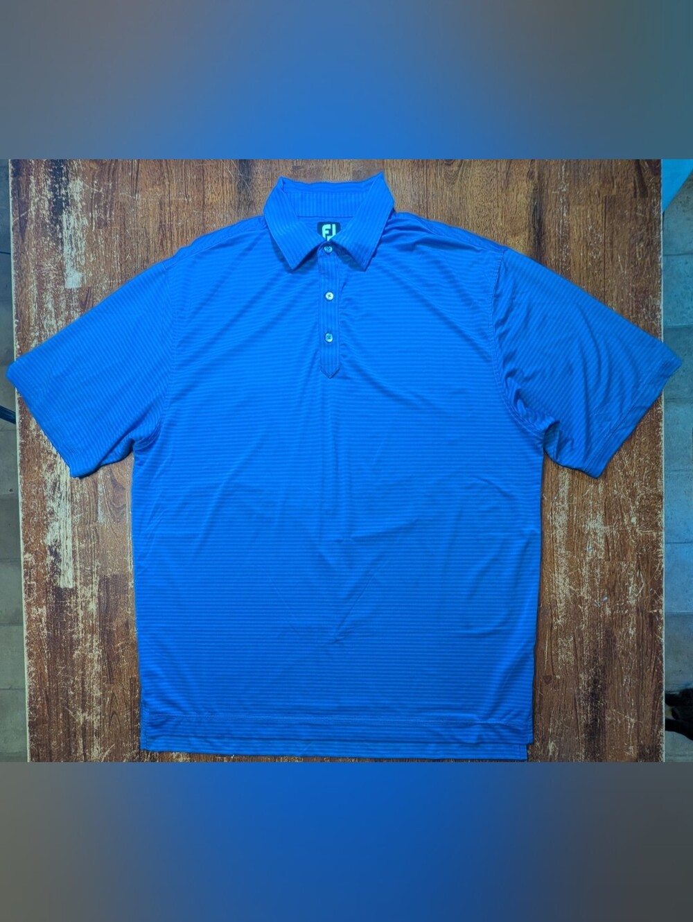 FJ FootJoy Polo Shirt Mens XL Blue Stripe Lightweight Golf Tennis Activewear Top